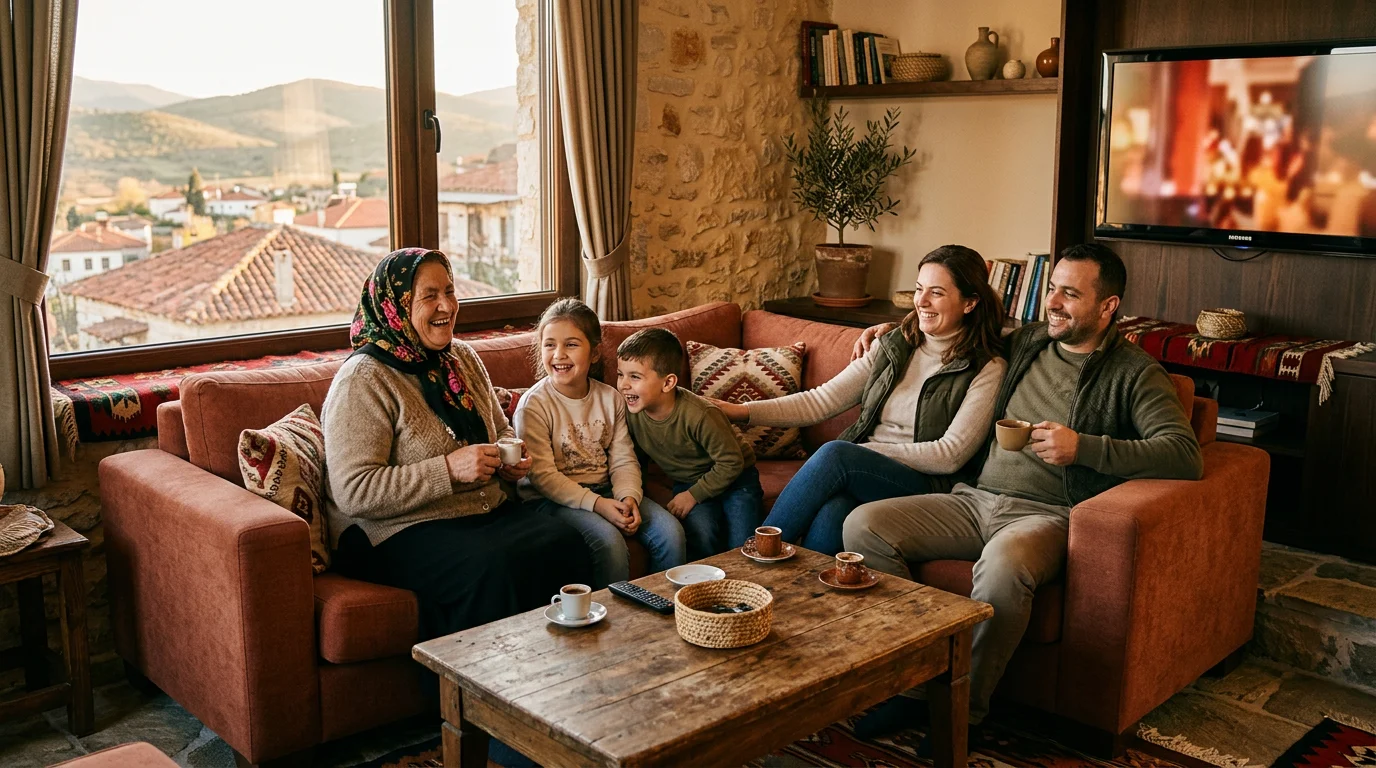 Familje shqiptare duke shikuar kanale IPTV shqip bashkë në shtëpi